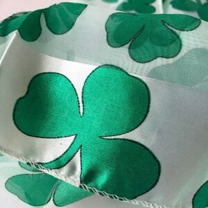Green Satin Shamrock Scarf Irish Celtic White St. Patricks Day Chiffon 57" X 8"